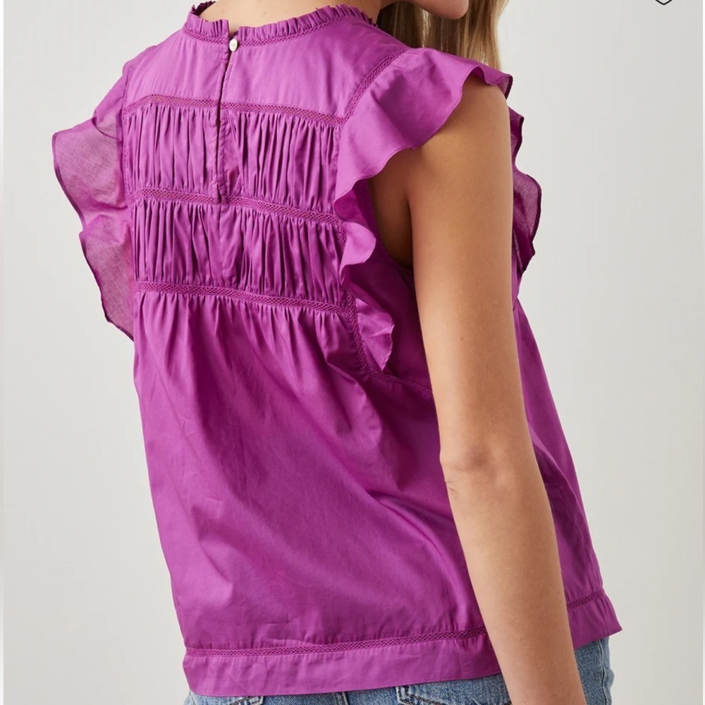 Rails Filomena Top in Berry Size L Feminine Ruffles Flutter Sleeves Airy Cotton - Picture 10 of 16